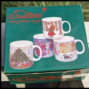 Vintage Christmas Mugs Set Of 4 by Grant Howard- 1990 With Original Box.